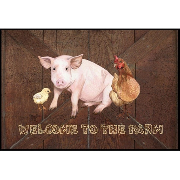 Carolines Treasures Welcome to the Farm with the pig and chicken Indoor or Outdoor Mat CA75250 - main